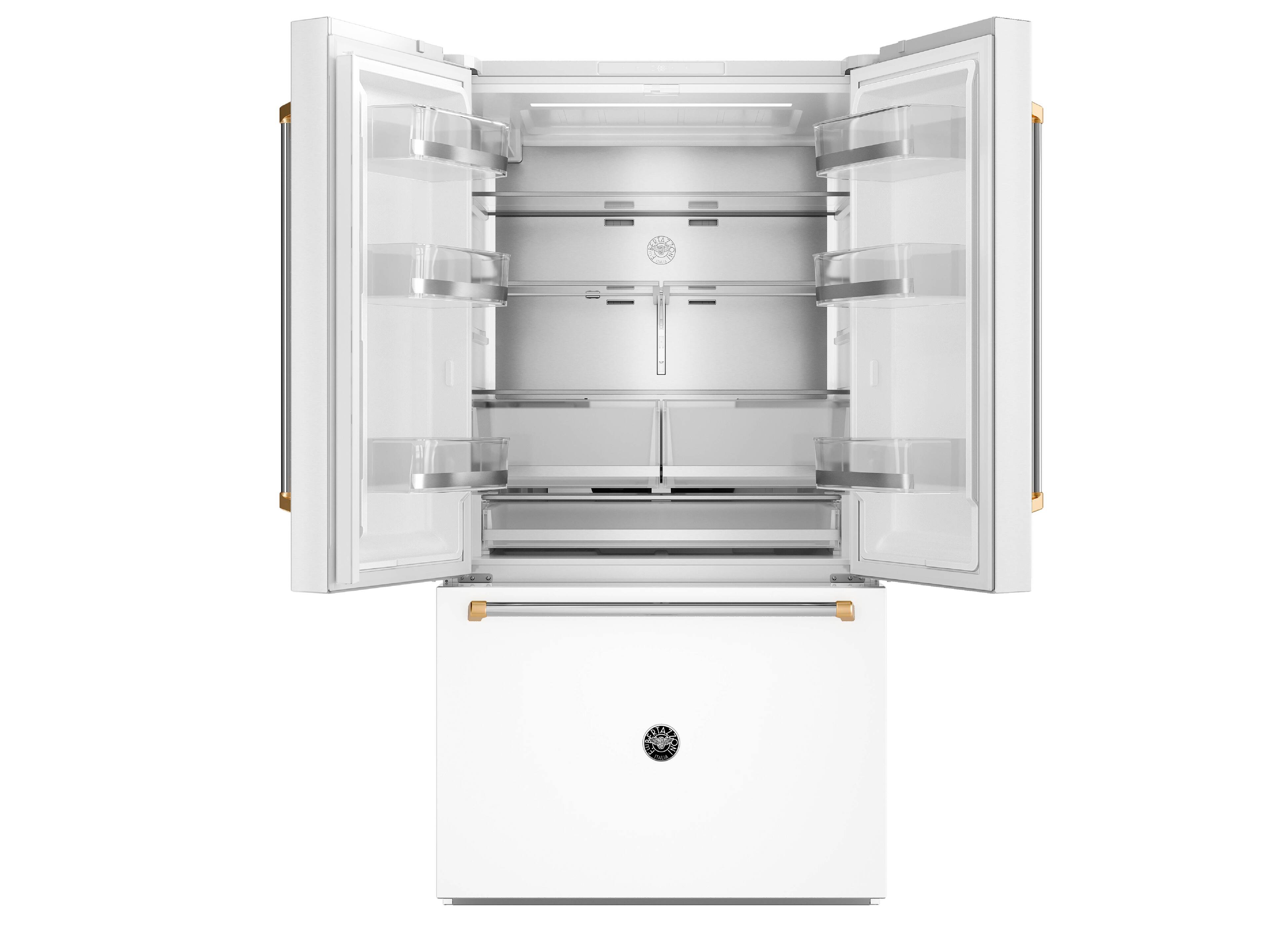 Angle. Bertazzoni - 36" Bertazzoni Refrigerator - 26.2 Cu. Ft. - Counter-Depth - French Door - Bottom Freezer - Bianco Matt - White.