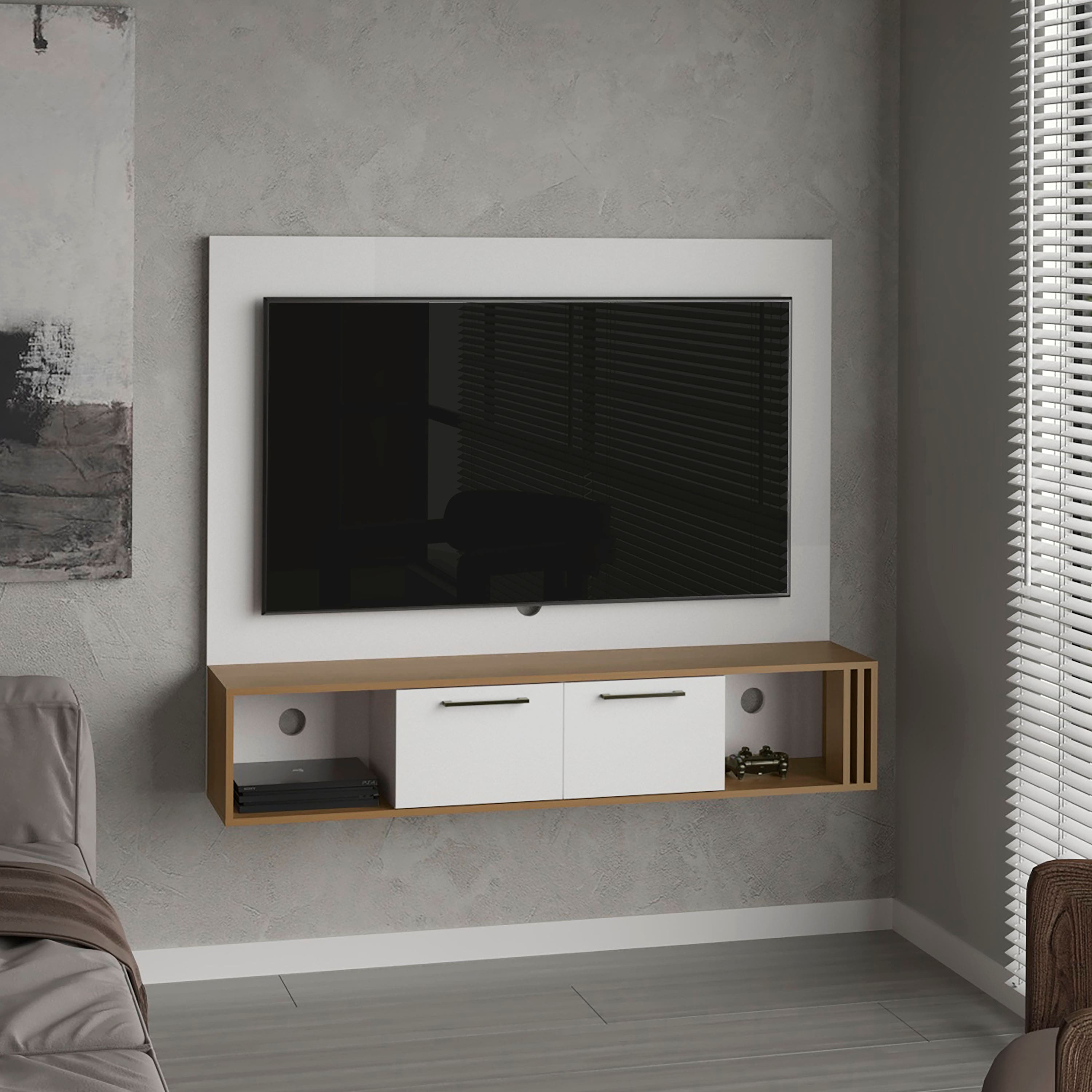 APRILSOUL - Entertainment Center 2 Doors 4 Shelves - White