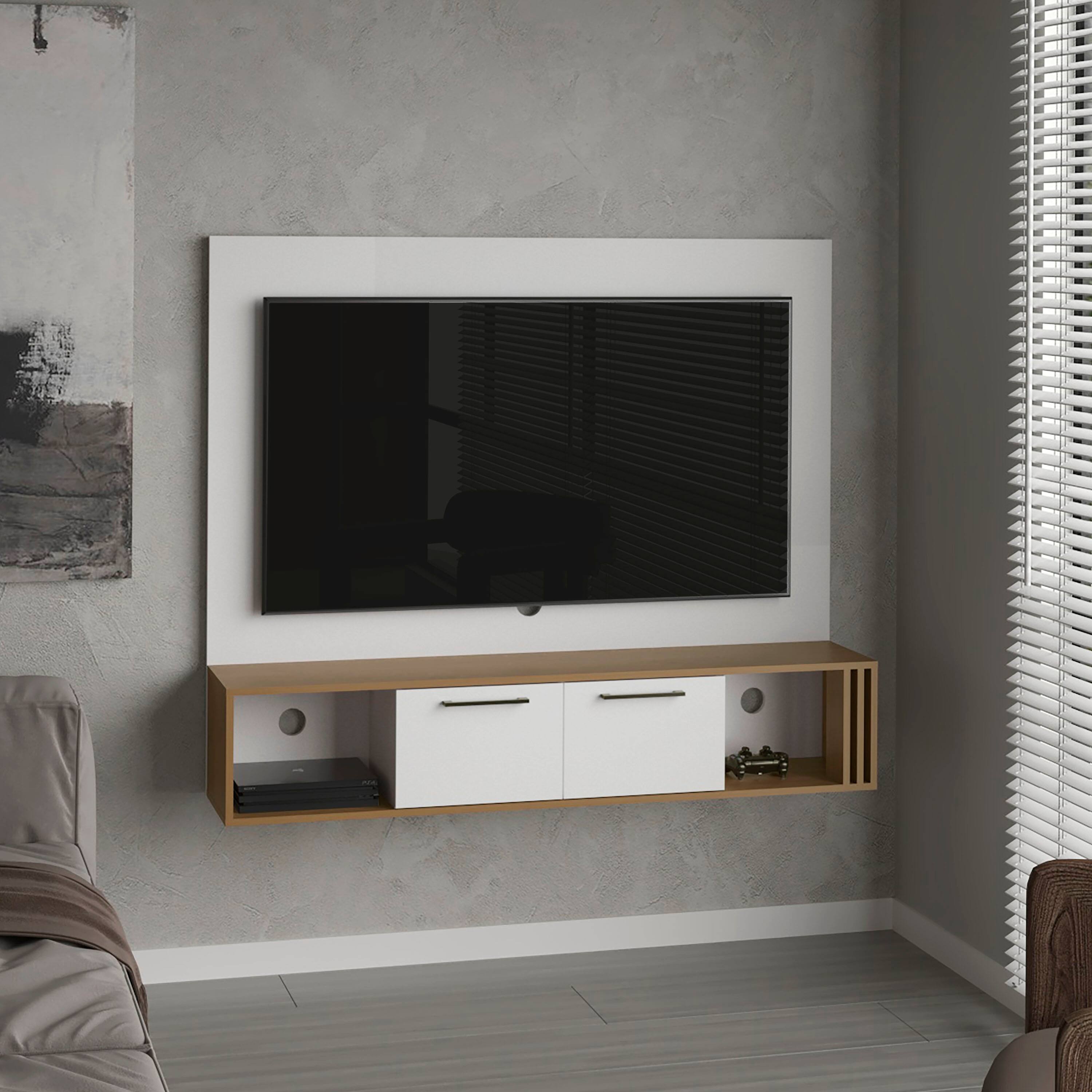 Front. APRILSOUL - Entertainment Center 2 Doors 4 Shelves - White.