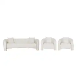 Manhattan Comfort - Sylvia Modern Glam 3-Piece Sofa Set - Ivory