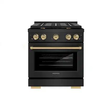 Front. ZLINE - Autograph 30" Paramount Black Stainless Gas Range w/ 4 Burners & Bronze Accents (SGRBZ-30-CB) - Black Stainless Steel.
