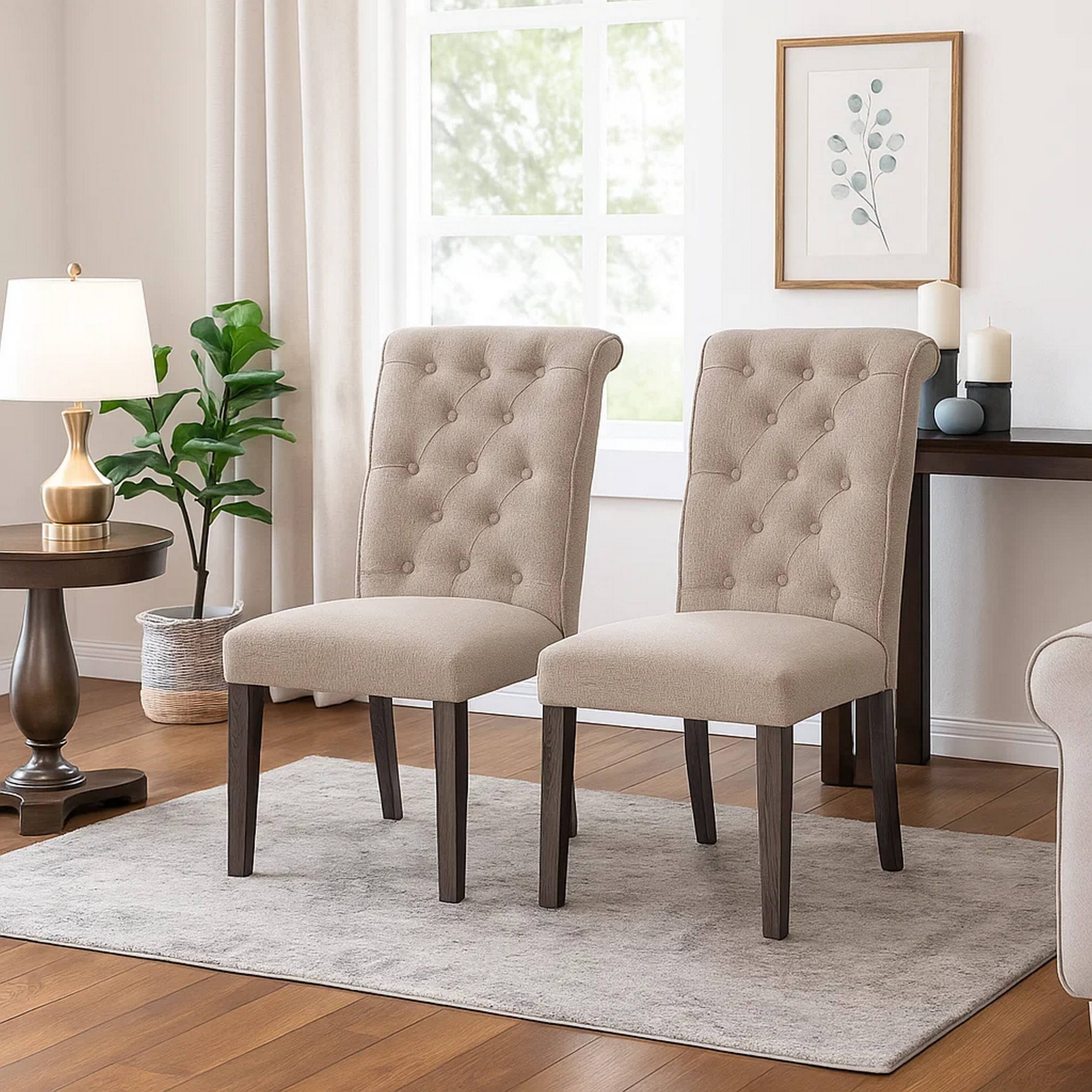 Alt View 6. Manhattan Lane - Side Chair with Button Tufted Backrest, Set of 2 - Beige.