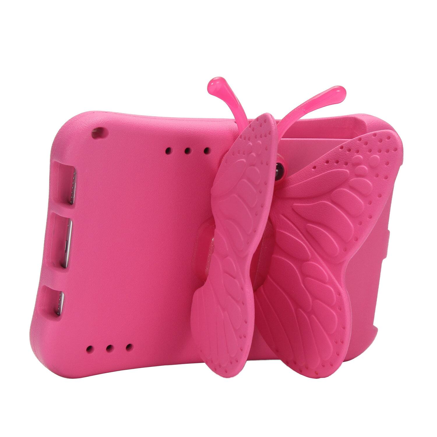 The image shows a pink phone case with a butterfly design.