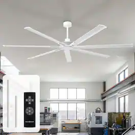 Parrot Uncle - 84-inch Industrial Extra Large Commercial HVLS Ceiling Fan without Light, 7 Aluminum Blades and Remote Control - White