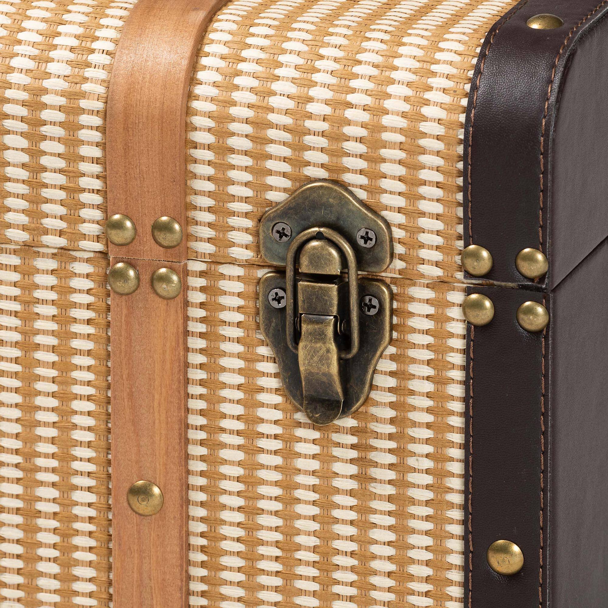 Alt View 2. Baxton Studio - Manton Storage Trunk - Decorative Storage Chest with Hinged Top and Woven Exterior for Living Room or Bedroom - Light Brown.
