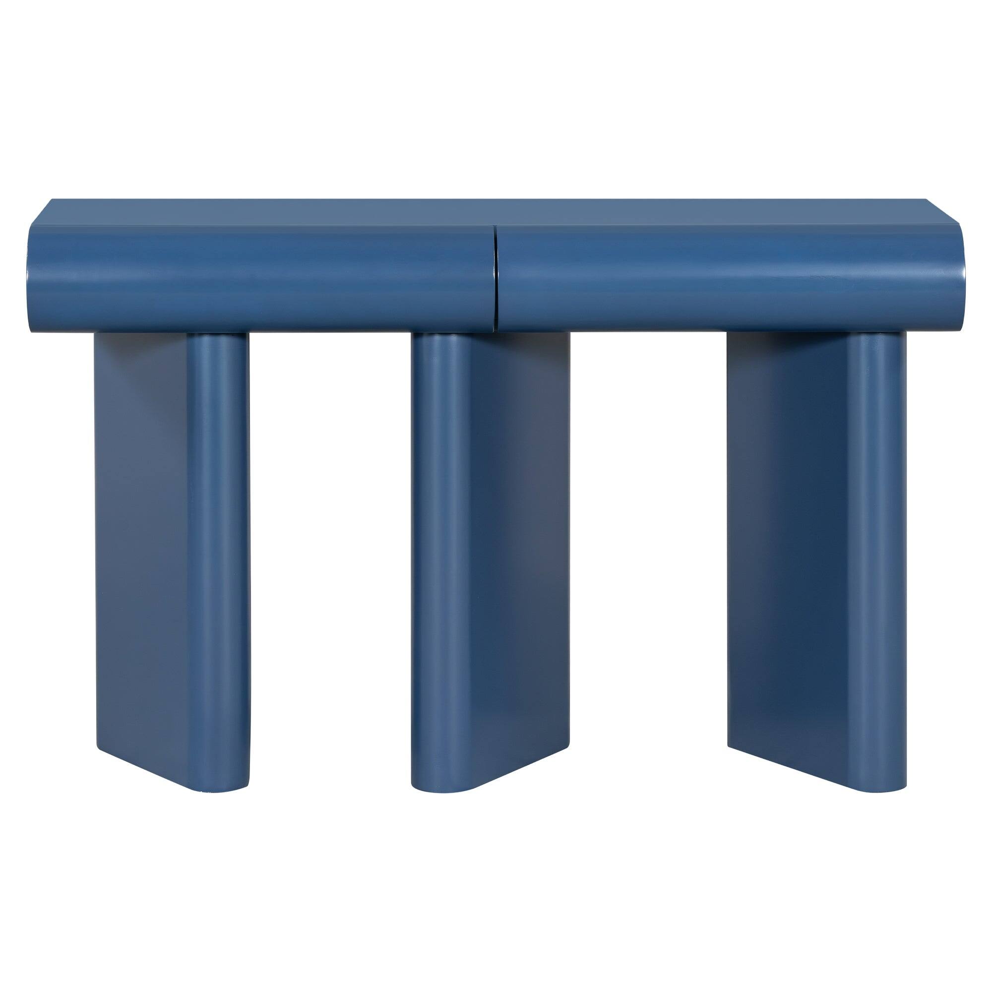 Front. Boyel Living - Modern 47.6-Inch Glossy Entryway Table with 2 Drawers and Geometric Legs in Navy Blue - Blue.