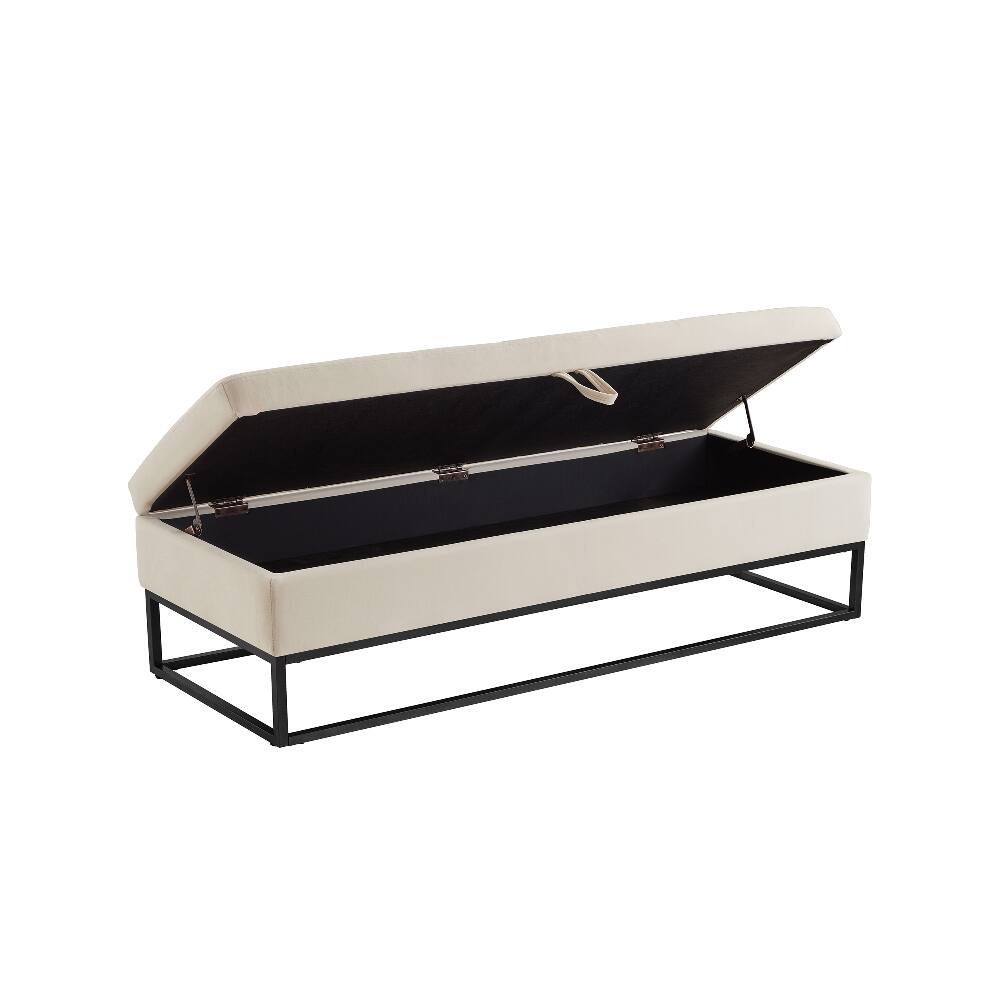 Alt View 2. Ropilly - Ropilly Beige Velvet Storage Bench Tufted Bed End Ottoman Metal Base - Beige.