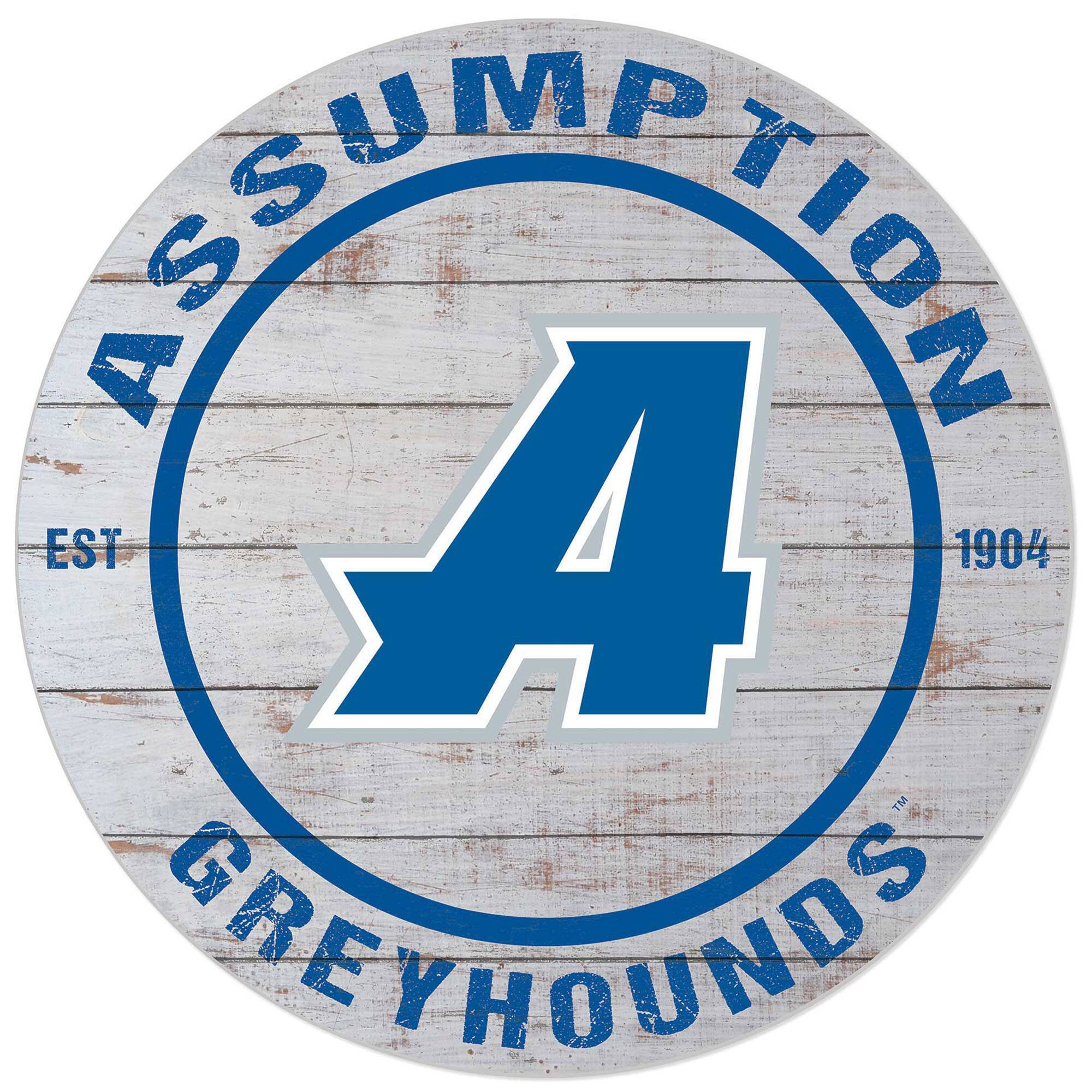 White Assumption Greyhounds 20'' x 20'' Indoor/Outdoor Weathered Circle Sign