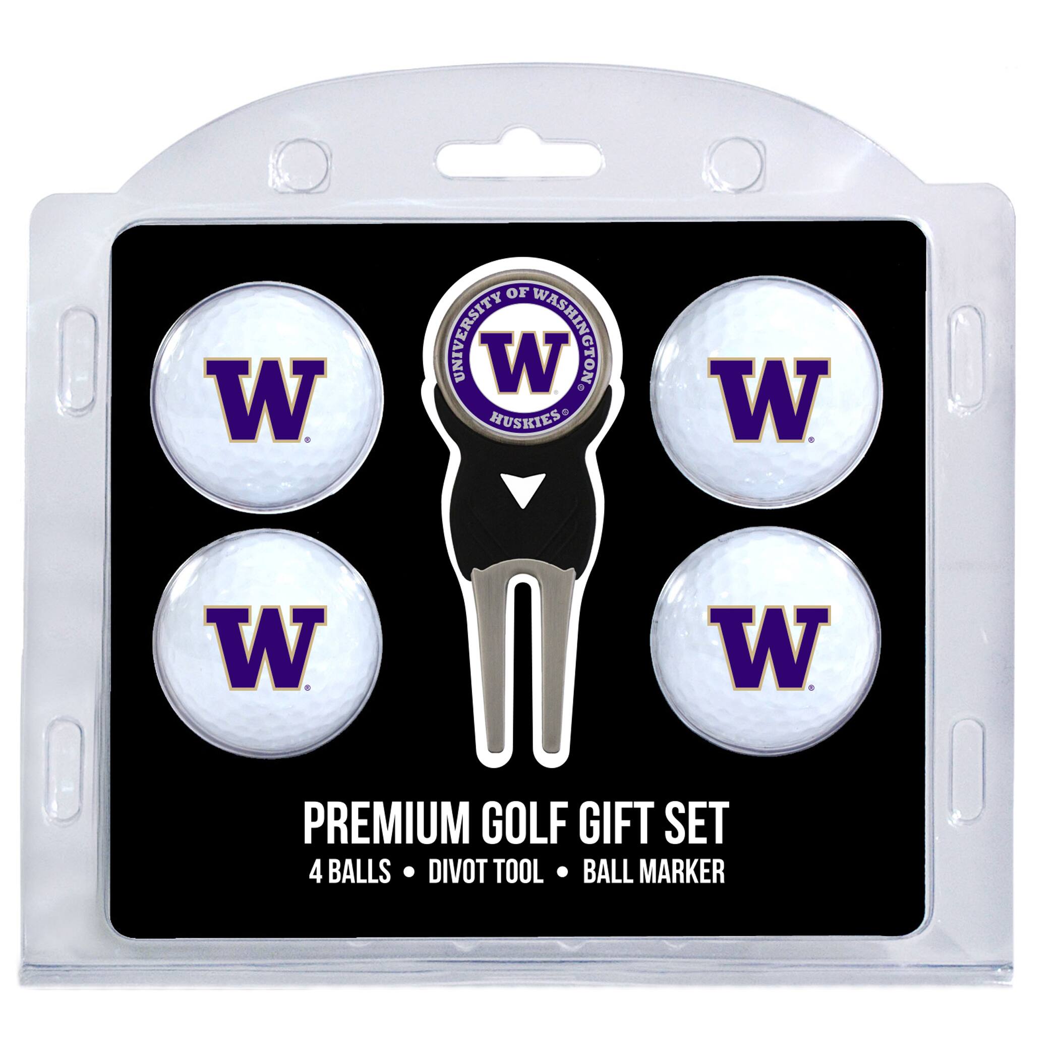 UNIVERSITY OF WASHINGTON HUSKIES

PREMIUM GOLF GIFT SET

4 BALLS • DIVOT TOOL • BALL MARKER