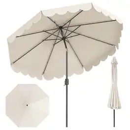 Costway - 10 FT Patio Umbrella with Crank Tilt Adjustment Ruffles Vented Top 8 Ribs - Beige