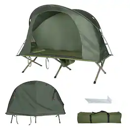 Gymax - 1-Person Outdoor Camping Tent Cot Compact Elevated Tent Set W/ External Cover - Green