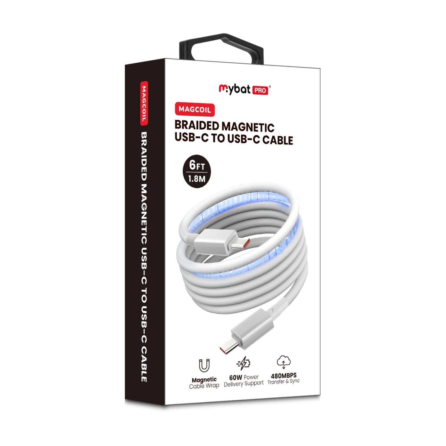 MAGCOIL BRAIDED MAGNETIC USB-C TO USB-C CABLE  
mybat PRO  
MAGCOIL BRAIDED MAGNETIC USB-C TO USB-C CABLE  
6FT 1.8M  
60W Power  
480MBPS  
Magnetic Support  
Transfer & Sync Cable  
Wrap Delivery