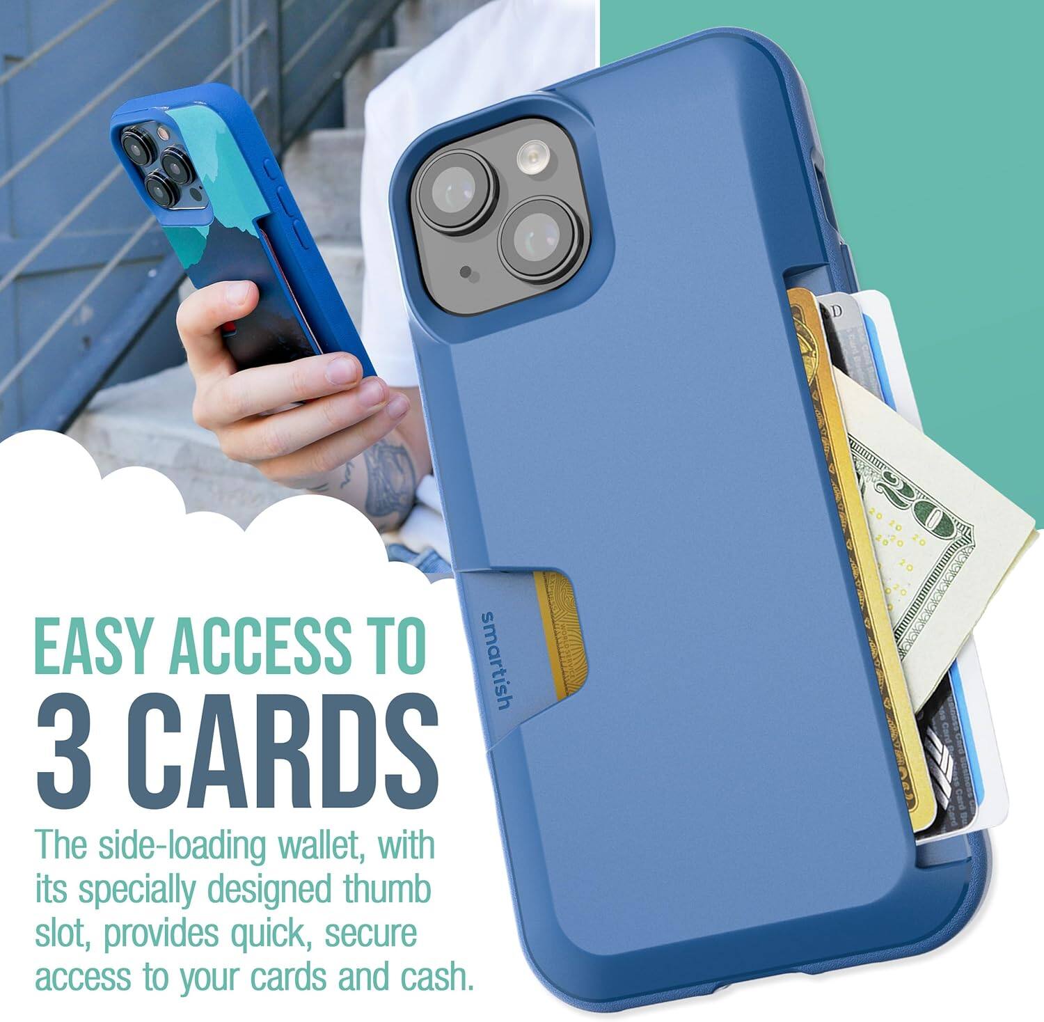 EASY ACCESS TO 3 CARDS

The side-loading wallet, with its specially designed thumb slot, provides quick, secure access to your cards and cash.