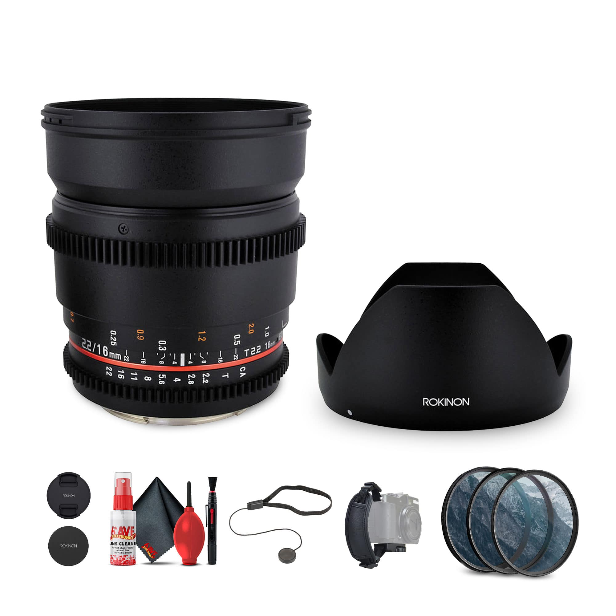 Rokinon - 16mm T2.2 Cine Lens for Nikon F Bundle - Black