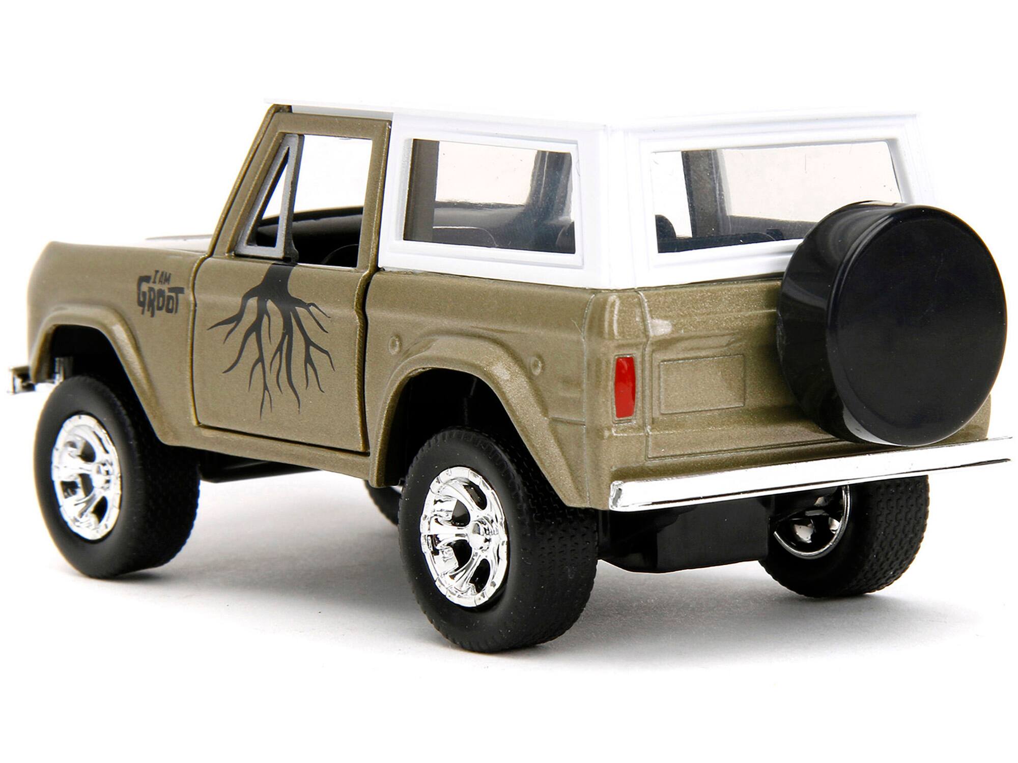 Back. Jada - 1973 Ford Bronco Gold Metallic with White Top and Groot Diecast Figure "Guardians of the Galaxy" "Marvel" Series 1/32 - Gold Metallic With White.