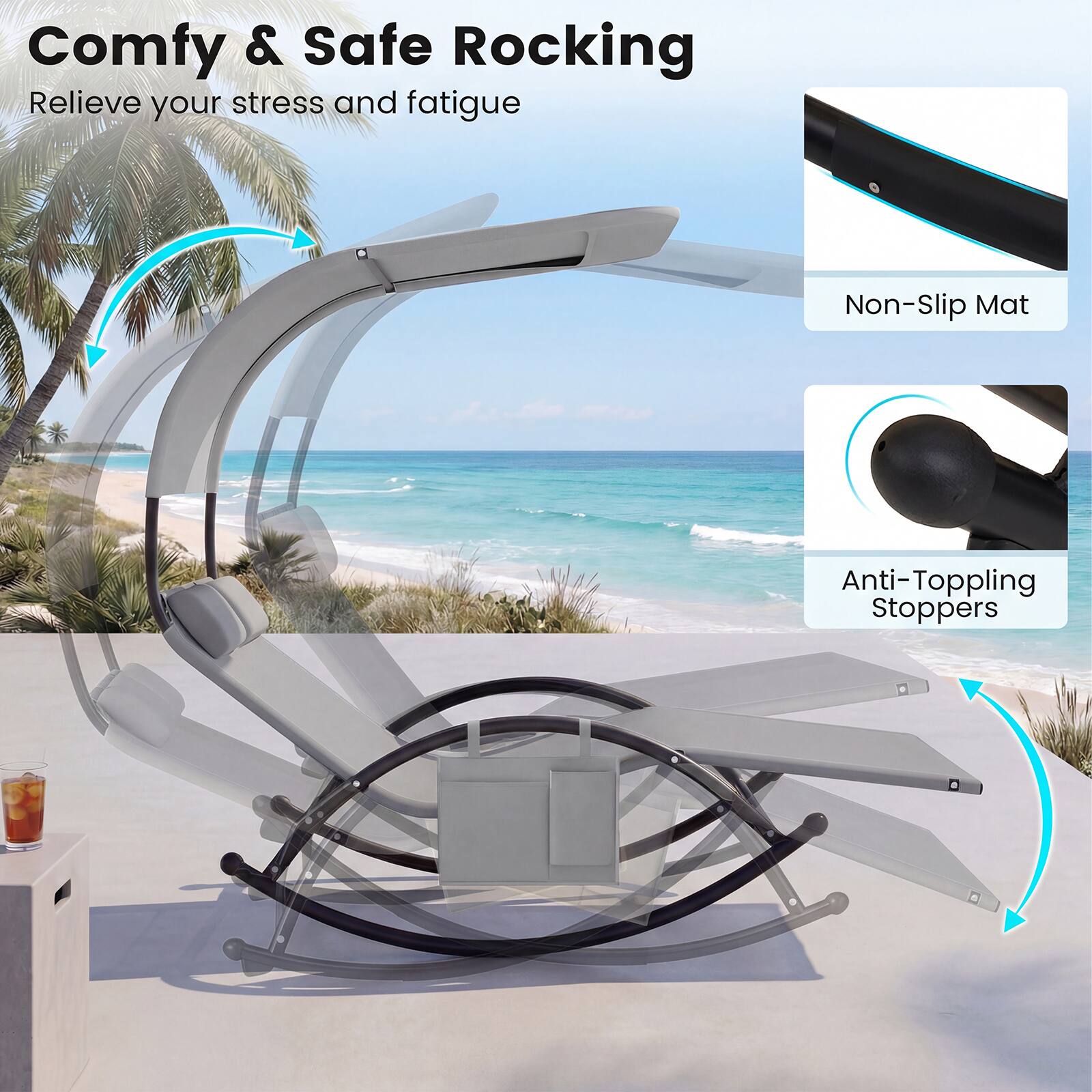 Comfy & Safe Rocking  
Relieve your stress and fatigue  

Non-Slip Mat  
Anti-Toppling Stoppers
