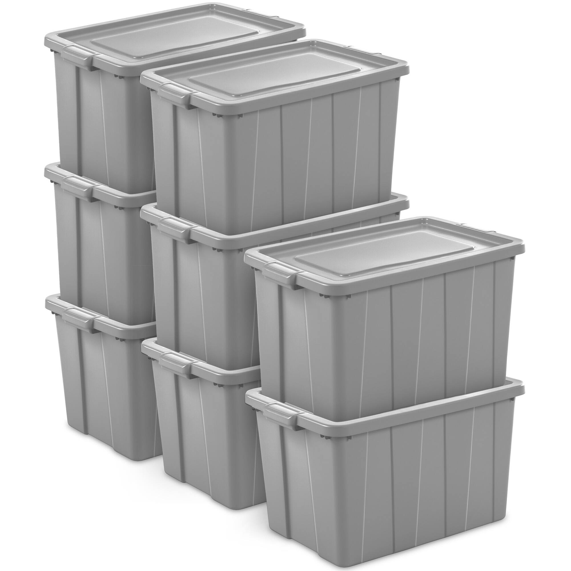 Front. Sterilite - Sterilite Tuff1 30 Gallon Plastic Storage Tote Container Bin with Lid (8 Pack) - Gray.