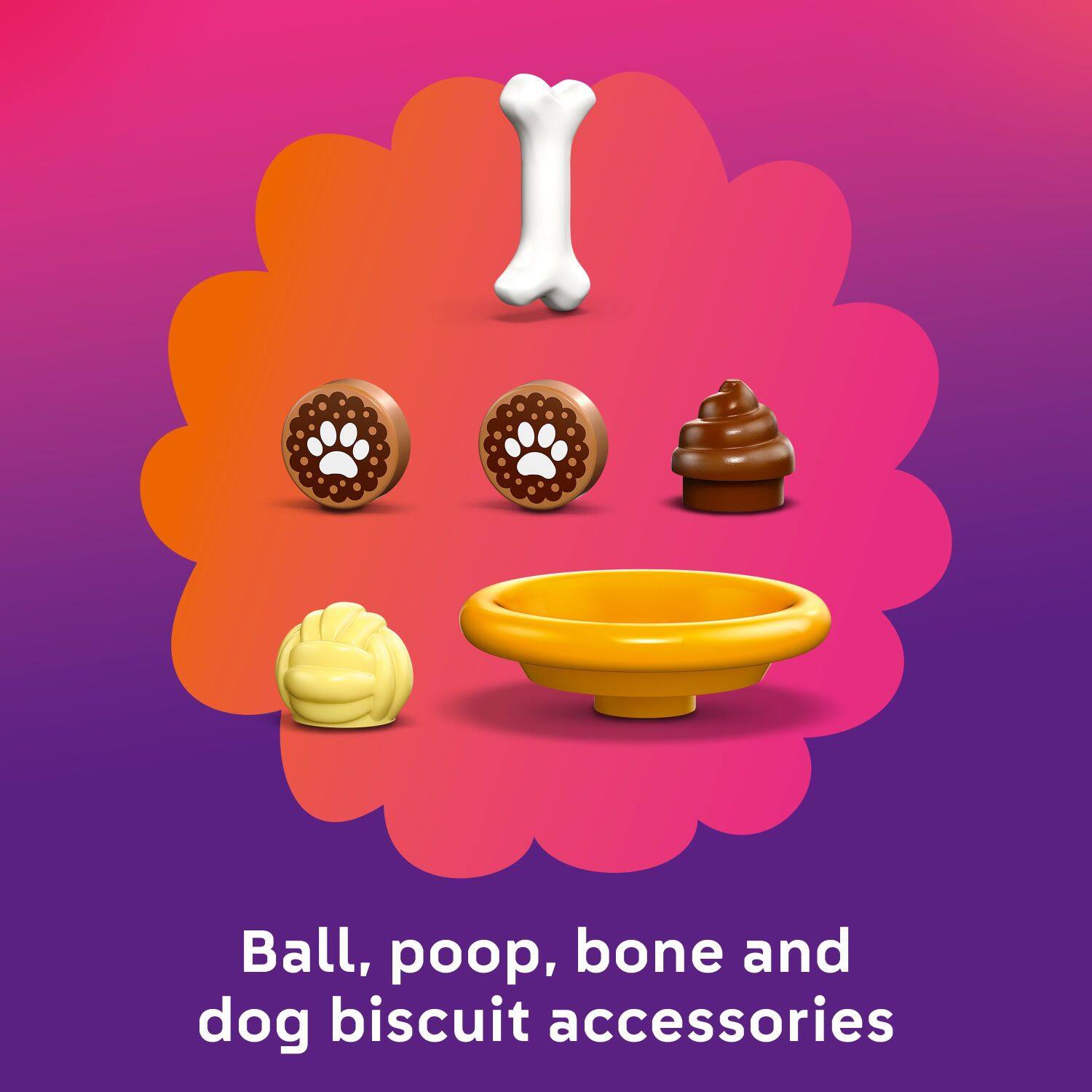 Ball, poop, bone and dog biscuit accessories