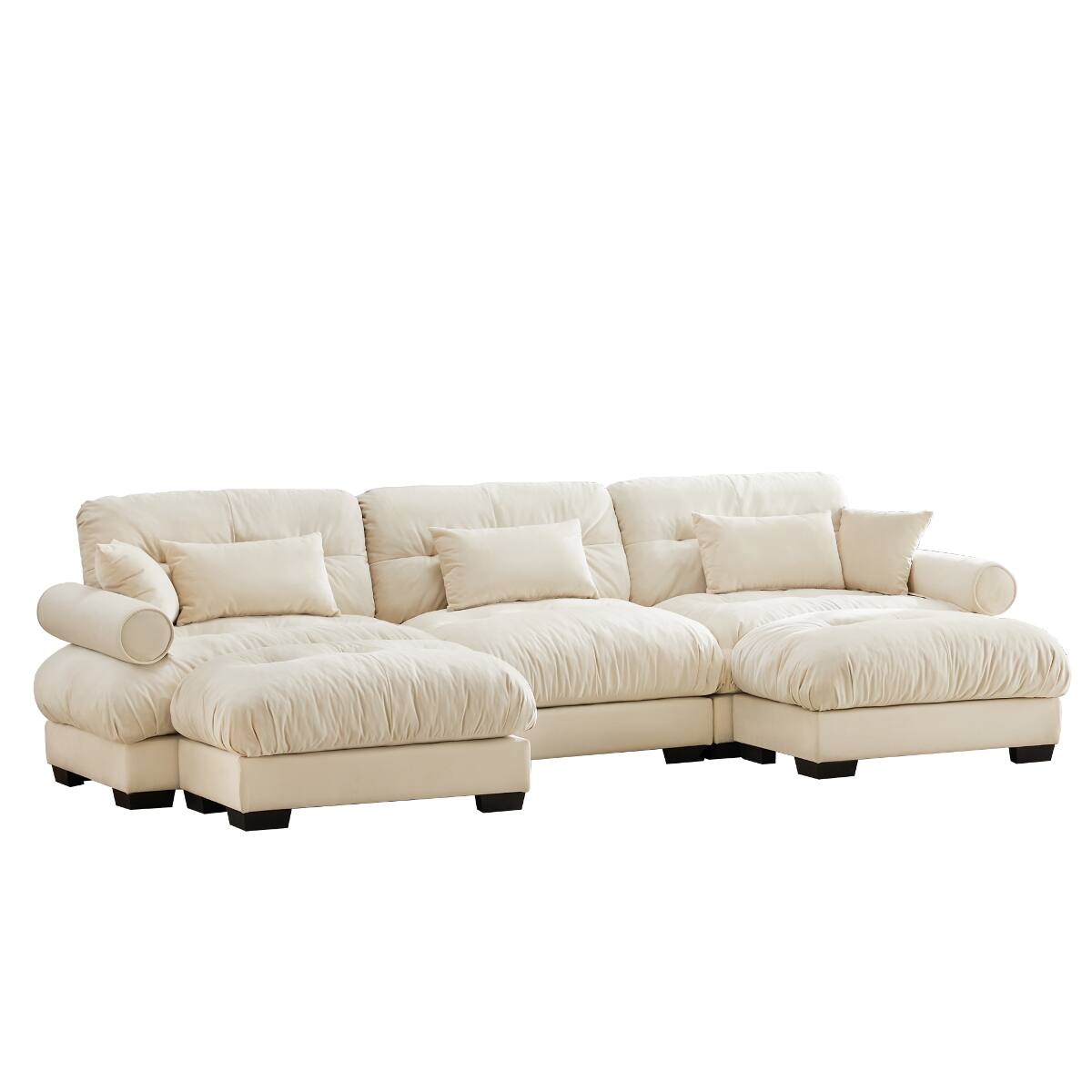 Alt View 9. Ropilly - Ropilly U Shaped Sectional Sofa, Cream Velvet Modular Sectional Sofa with Two Movable Ottomans - Cream.