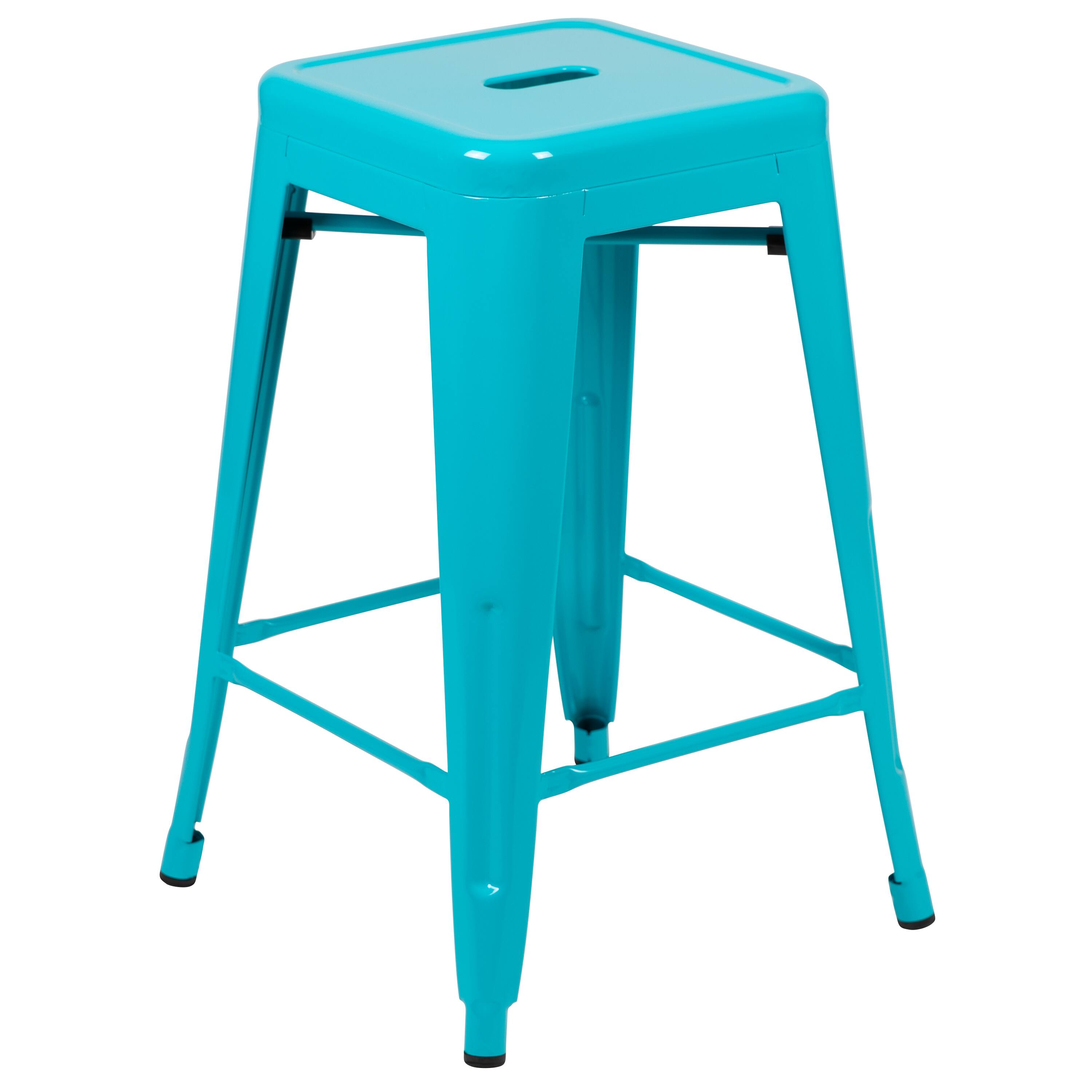Alt View 16. Alamont Home - 24" High Metal Counter-Height, Indoor Bar Stool - Stackable Set of 4 - Teal.