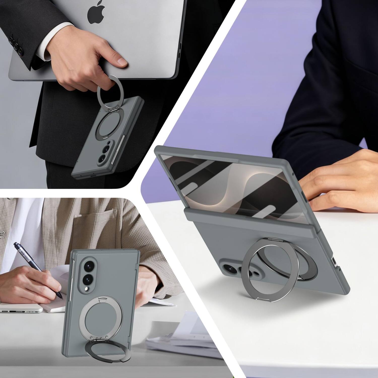 Alt View 3. Dteck - For Samsung Galaxy Z Fold8 Rugged Case With Screen Protector, Shockproof Magnetic Ring Stand Hinge Protection Cover - Gray.