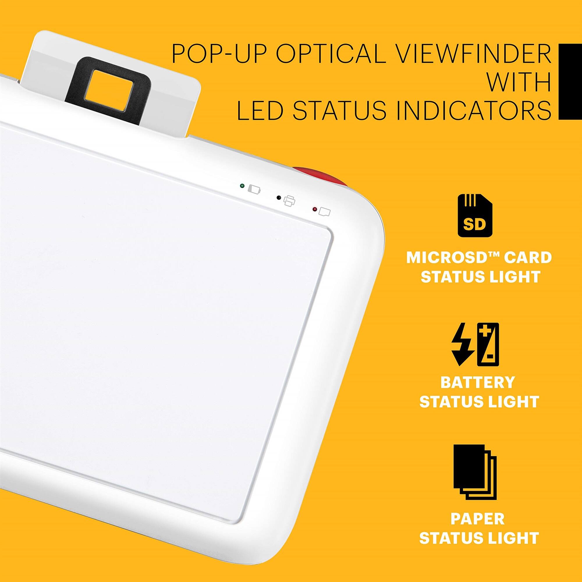 POP-UP OPTICAL VIEWFINDER WITH LED STATUS INDICATORS
MICROSD CARD STATUS LIGHT
BATTERY STATUS LIGHT
PAPER STATUS LIGHT