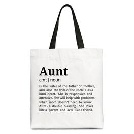 OrnamentallyYou - Aunt Definition Canvas Tote Bag, Funny Family Gift Shopper - White Black