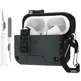 Dteck - Case for Airpods Pro 2nd Gen (2022) with Magnetic Lock,Phone Stand & Carabiner,Shockproof Earbuds Cover with Cleaner Kit - Frostedblack