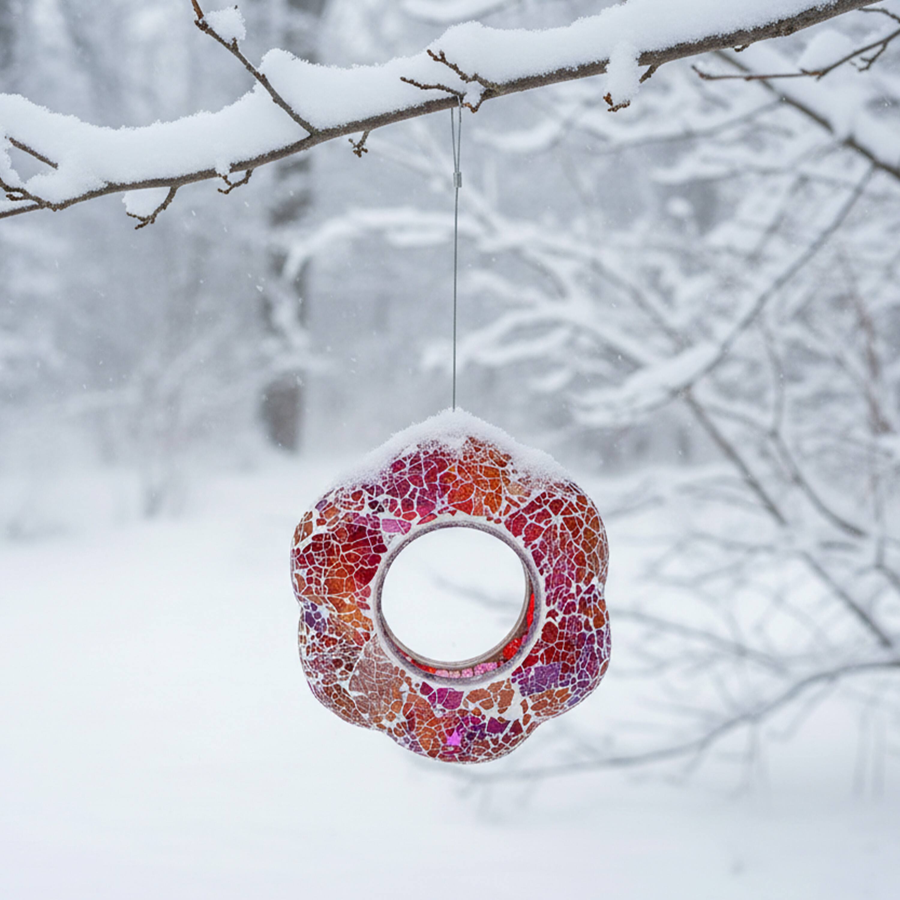 Alt View 9. Sunnydaze - Glass Fly-Through Hanging Bird Feeder - 10 in - Pearl Pink Flower.