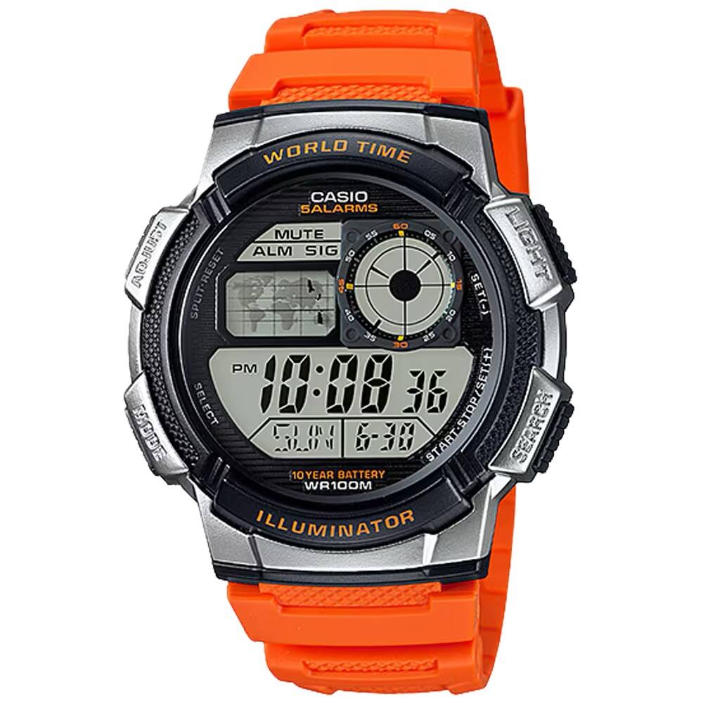 WORLD TIME  
CASIO SALARMS  
MUTE ALM SIG  
10:08 36  
PM  
51 08 30.0 6-30  
10 YEAR BATTERY  
WR100M  
ILLUMINATOR  
SEARCH  
START-STOP  
SPLIT-RESET  
LIGHT  
SELECT  
D0 PM SET(+)  
D SET(-)  
40  
6-38  
10