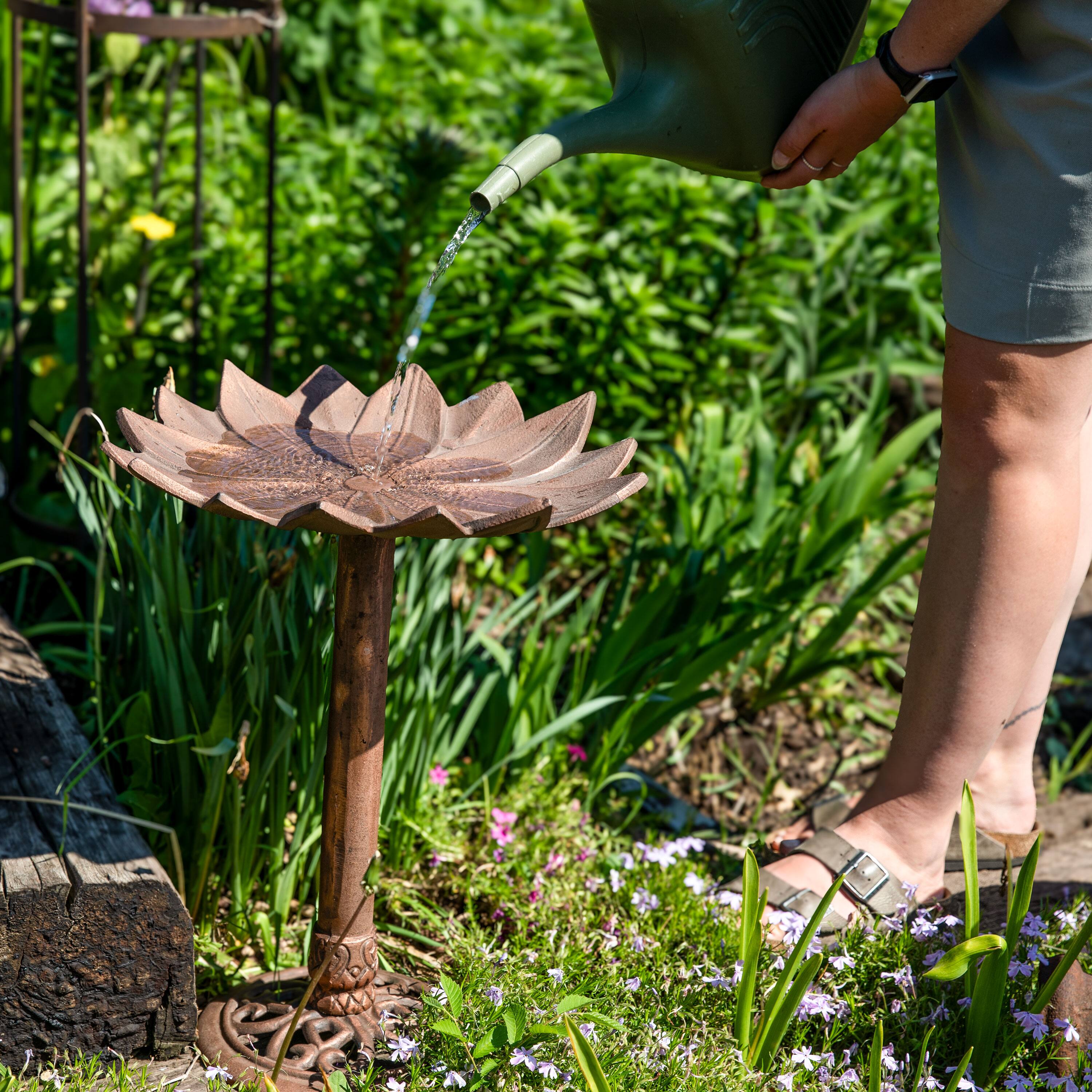 Alt View 5. Sunnydaze - Garden Lotus Metal Bird Bath Patina - 16.5 in - Copper Patina.