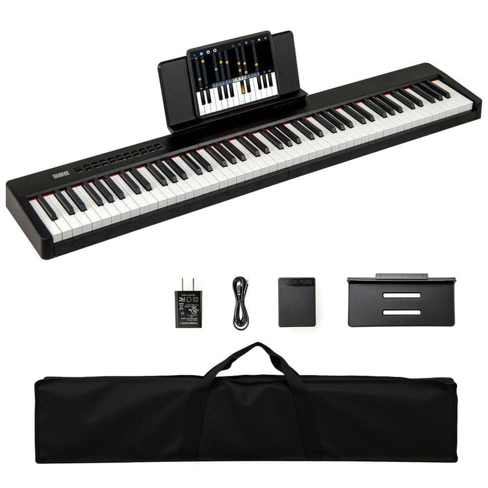 Resenkos - 88-Key Velocity-Sensitive Keyboard with Premium Audio Sound Source - Black