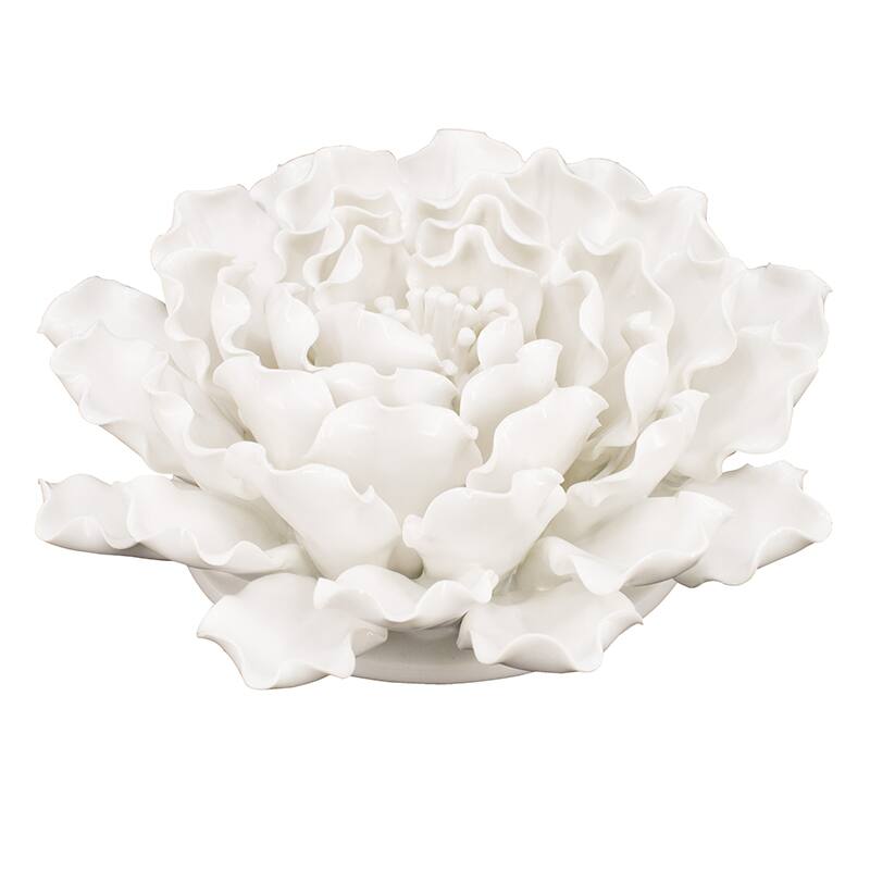Alt View 2. MOOSOO - 7.3" Cream Ceramic Indoor Handmade 3D Flower Wall Decor, Wall Art Sculpture for Home Office Living Room Hallway Kitchen - White.
