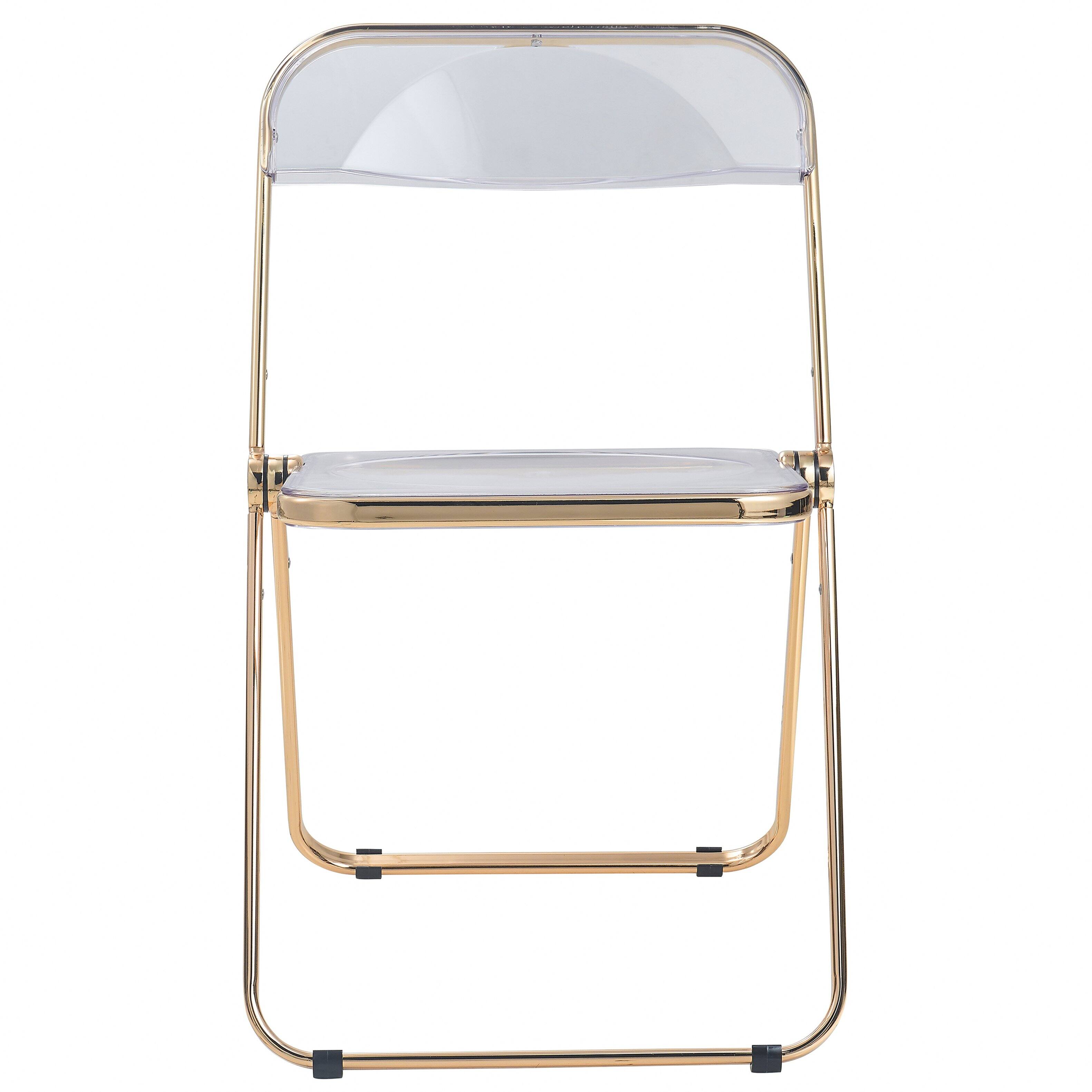 Alt View 2. LeisureMod - Lawrence 2-PCS Clear Accent Chair, Folding Acrylic Design with Gold Chrome Frame, Portable Assembled Seating - Clear.
