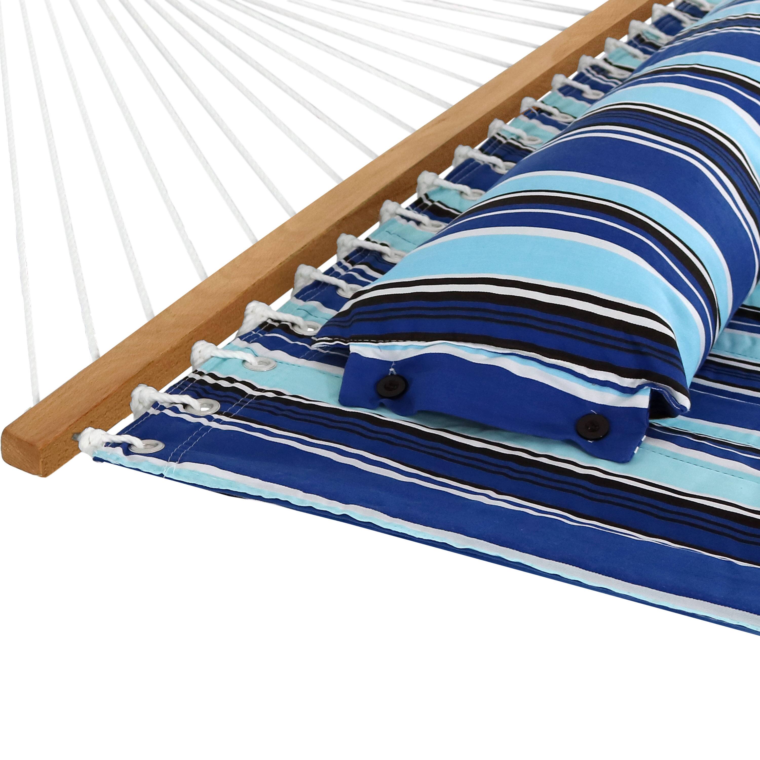Alt View 9. Sunnydaze - Large Quilted Hammock with Universal Steel Stand - Catalina Beach.