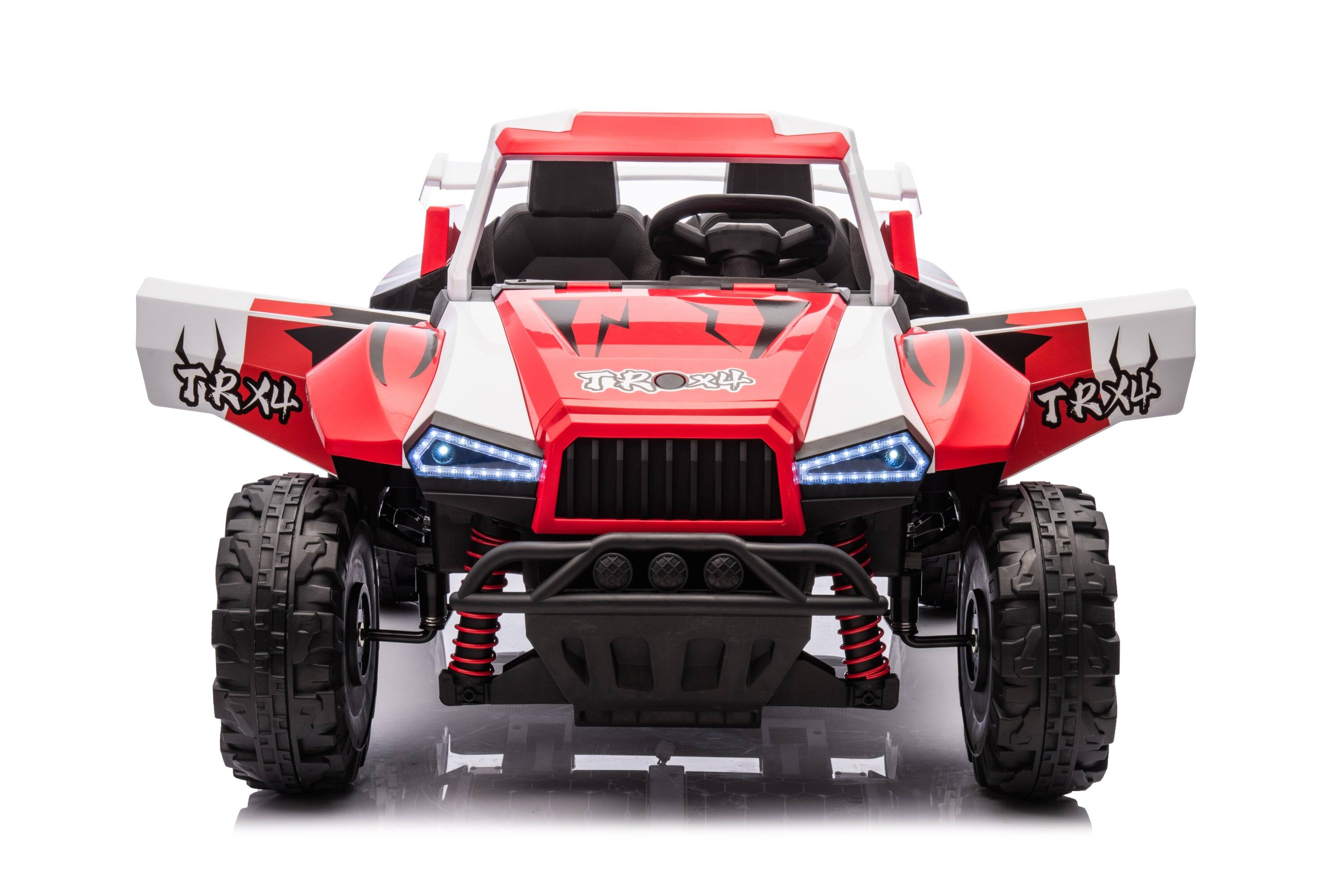 Alt View 4. BreeBe - 24V 2 Seater Ride on Car for Kids, 4x4 Off-Road UTV Toy w/ 4x200W Powerful Motors Ride On Car - White+Red.