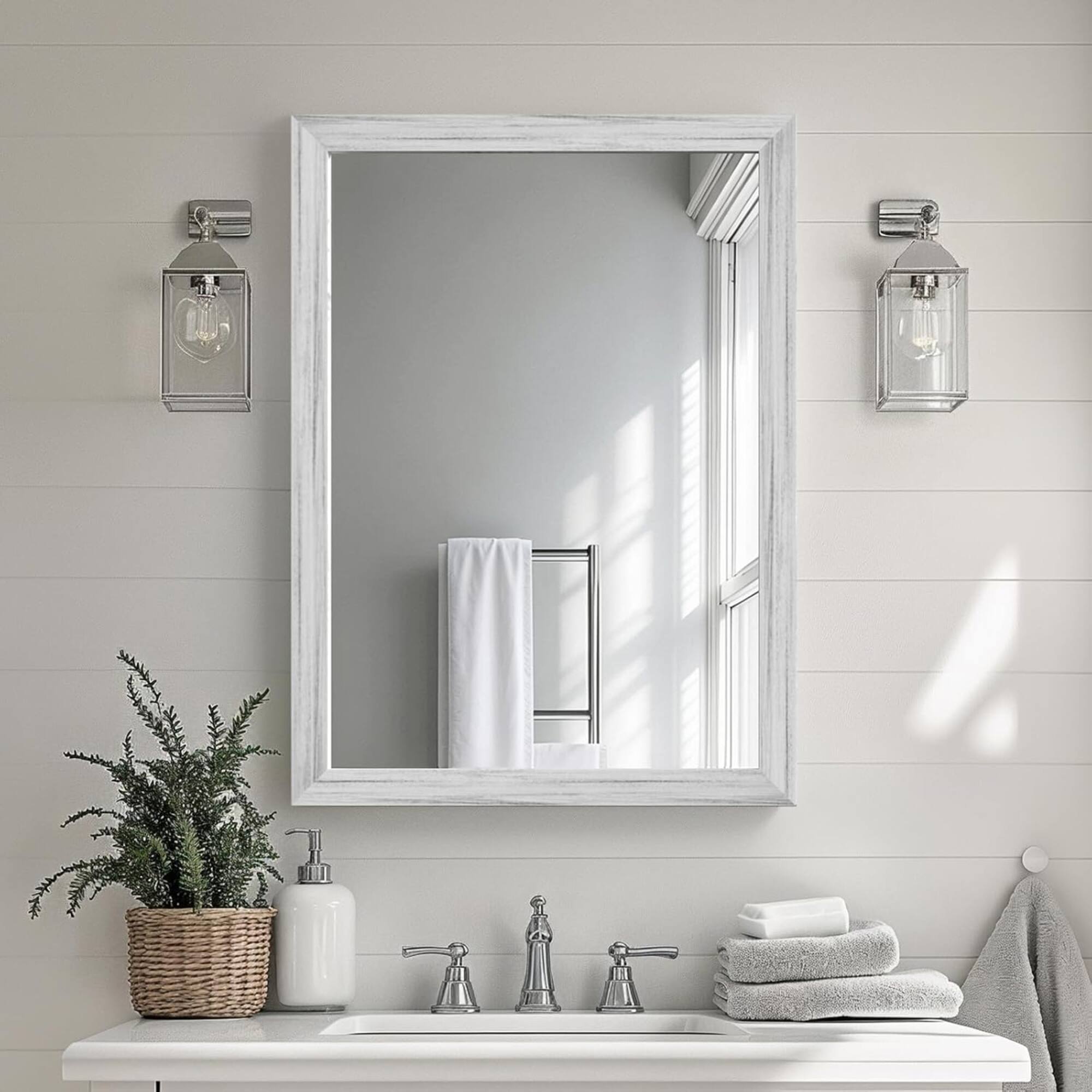 Front. ULTRUE - ULTRUE UTBM0RT01WW05575 White Wood Effect 22x30 Framed Wall Mirror.