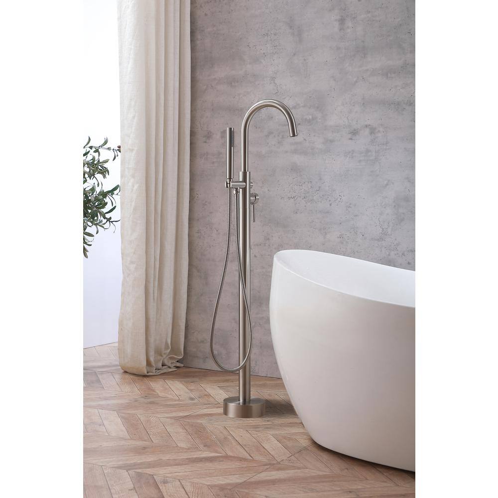 Alt View 10. Elegant Kitchen and Bath - Steven Floor Mounted Roman Tub Faucet with Handshower in Brushed Nickel - Brushed Nickel.