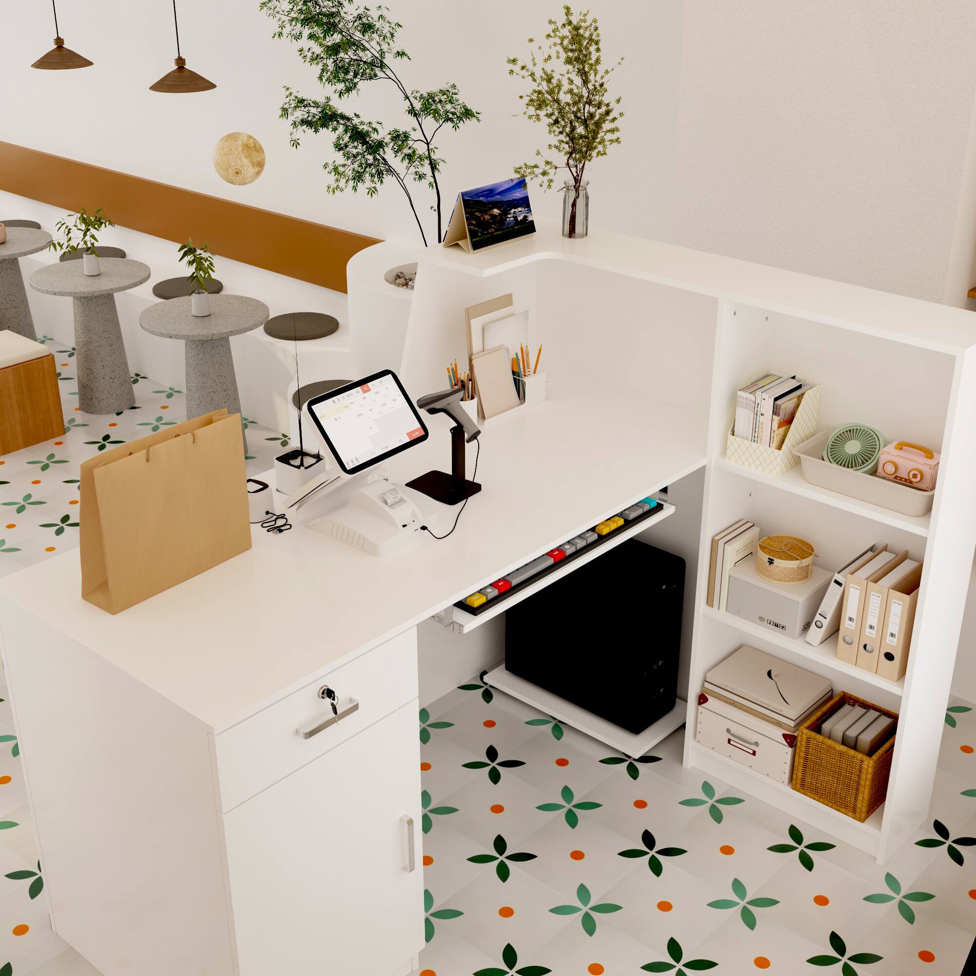 Alt View 4. FUFU&GAGA - FUFU&GAGA Reception Desk – Modern Office Welcome & Service Station - White.
