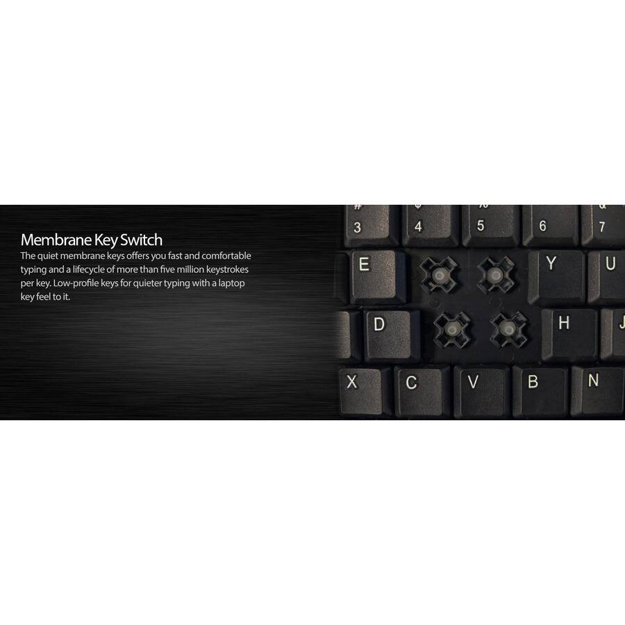 Membrane Key Switch

The quiet membrane keys offer you fast and comfortable typing and a lifecycle of more than five million keystrokes per key. Low-profile keys for quieter typing with a laptop key feel to it.

3 E D
4
5
6 Y H
7 U J
X
C
V
B
N