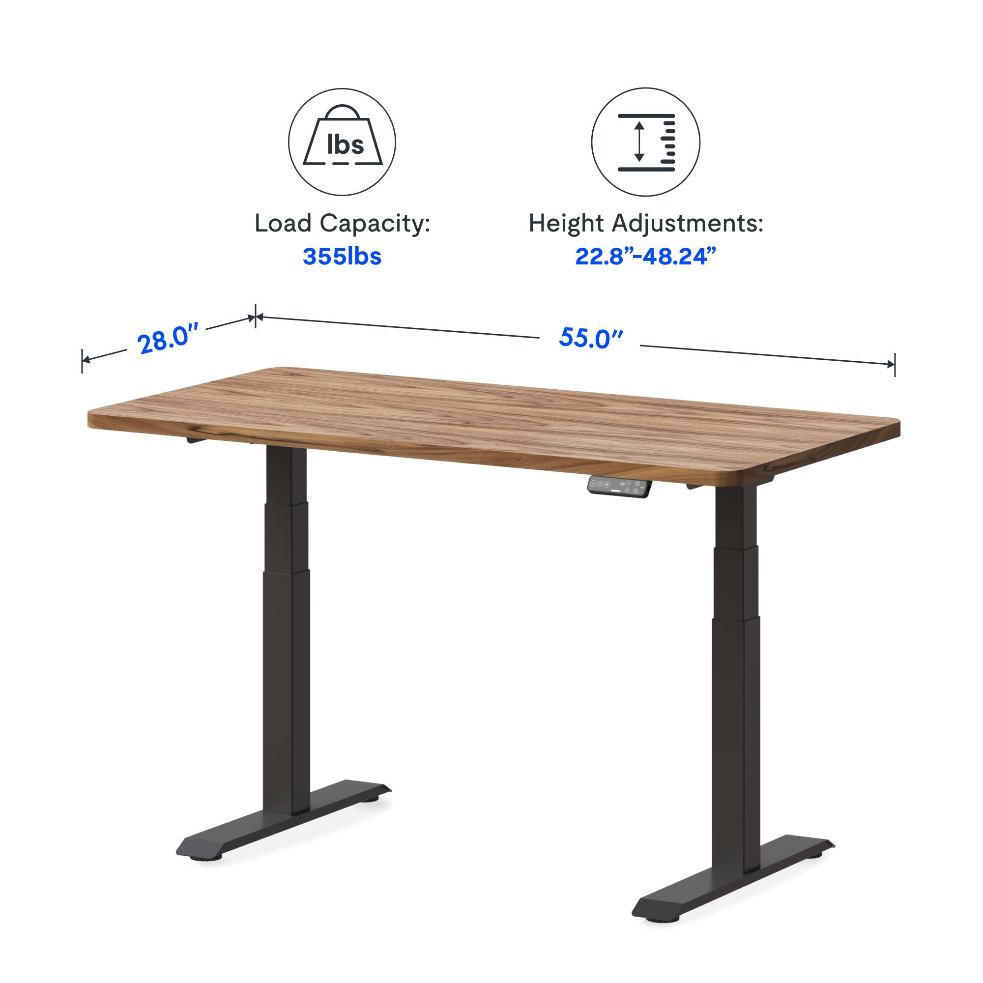 Load Capacity: 355lbs  
Height Adjustments: 22.8"-48.24"  
Table Dimensions: 28.0" x 55.0"