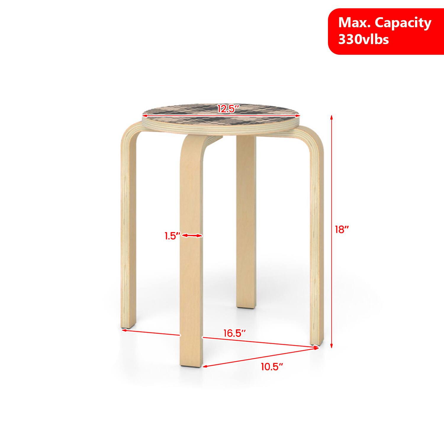 Max. Capacity 330lbs  
12.5"  
1.5"  
18"  
16.5"  
10.5"