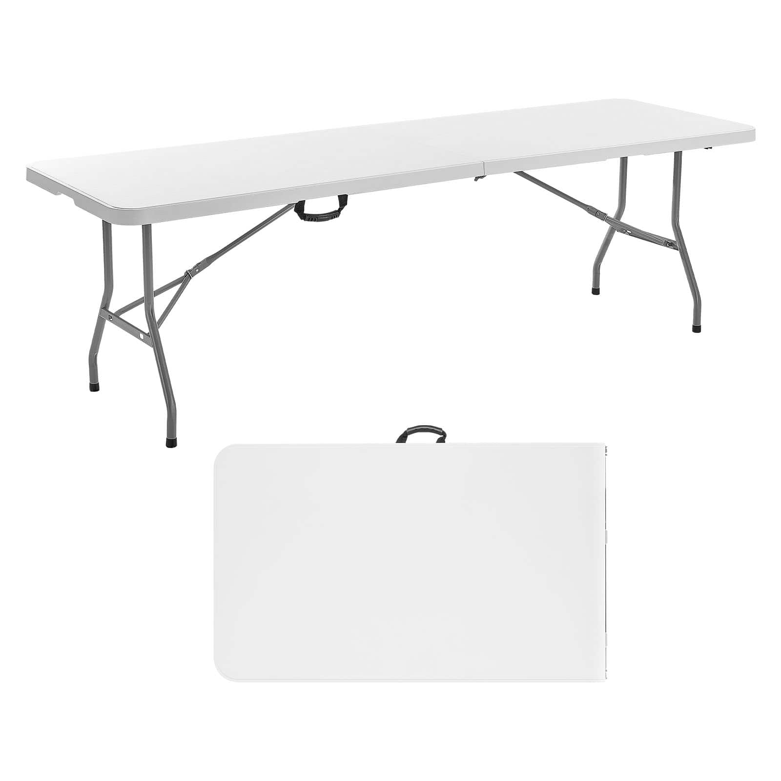 VEVOR - Folding Table, 8 Ft Heavy Duty Portable Fold-in-Half Utility Table, Indoor Outdoor Plastic Rectangle Table - White
