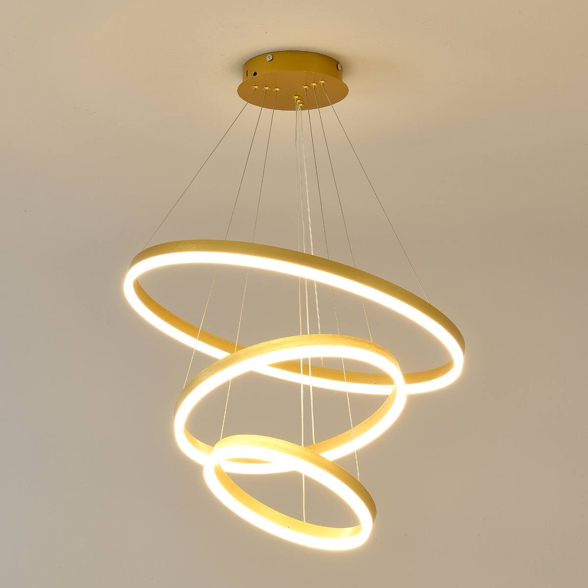 Left. Loheer - Loheer Modern Gold Three Ring LED Chandelier Dimmable Adjustable Pendant Light.