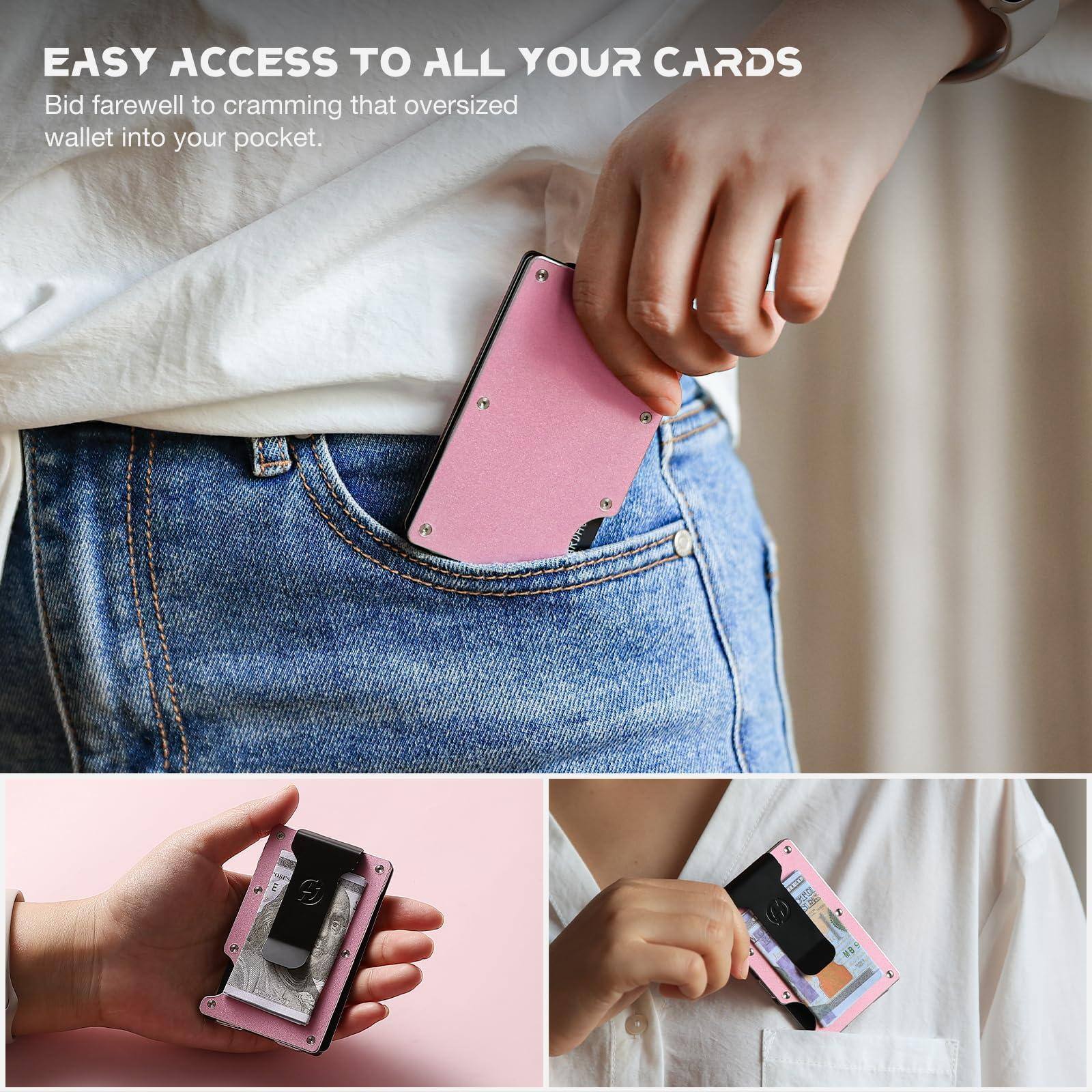 Alt View 3. Jadie Link - Slim Magnetic Wallet Women Compatible Magsafe Removable Money Clip Rfid Blocking Metal Card Holder Minimalist 1615141312 - Black-Compatible With Magsafe.