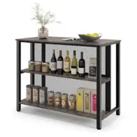 Costway 36" Tall 3-Tier Bar Table with Storage Metal Frame Adjustable Foot Pads - Grey - Front_Zoom