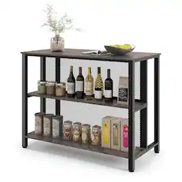 Costway - 36" Tall 3-Tier Bar Table with Storage Metal Frame Adjustable Foot Pads - Gray