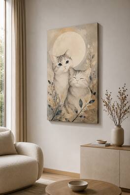 FC Design - Large Fluffy Kitten Pair Canvas Print 24x36"-Ready-to-Hang Soft Nursery Accent Art Painting Home Wall Décor - MultiColor