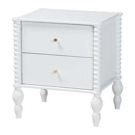 Baxton Studio - Callison Spindle Nightstand - 2-Drawer Farmhouse Bedside Table with Turned Accents for Bedroom - White