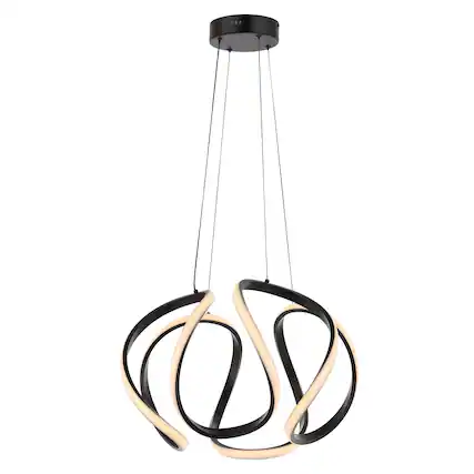 Front. Jonathan Y - Euphoria 18.5" 1-Light Contemporary Designer Aluminum/Iron Scribble Integrated LED Pendant Light, Black - Black.